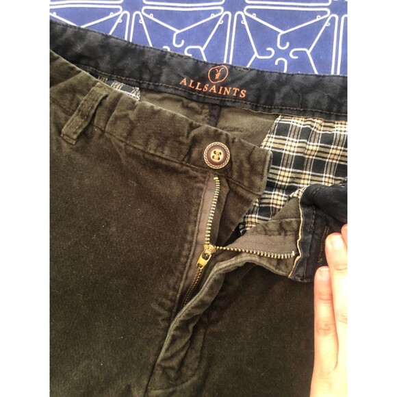 ALLSAINTS Men’s Velvet Trousers Olive Green Regular Fit Pants Size 32x30 - Picture 9 of 10